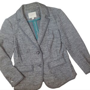 Ann Taylor LOFT XS Petite Blazer Gray Herringbone